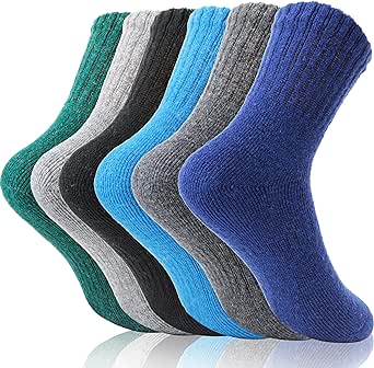 EBMORE 6 Pairs Kids Merino Wool Hiking Socks Boys Toddlers Girls Winter Thermal Warm Boot Thick Cushion Socks