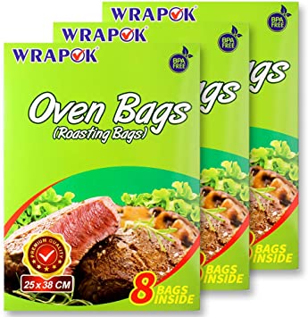 WRAPOK Roasting Cooking Bags Oven Chicken Bag for Meat Poultry Fish Seafood Vegetable, Small - 24 Bags (10 x 15 Inch)