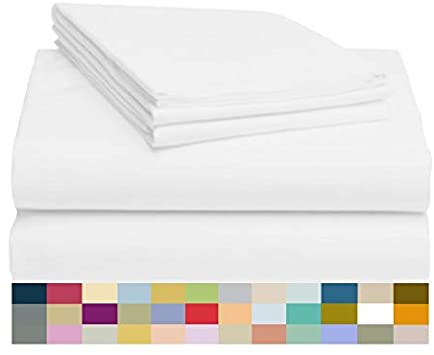 LuxClub 4 PC Sheet Set Bamboo Sheets Deep Pockets 18" Eco Friendly Wrinkle Free Sheets Hypoallergenic Anti-Bacteria Machine Washable Hotel Bedding Silky Soft - White Twin XL