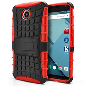 Nexus 6 Case, MagicMobile Hybrid Protective Armor Case for Google Nexus 6 Hard Rugged PC Kickstand with Shock-Absorption Flexible Anti-Slip TPU Case Cover for Motorola Nexus 6 (2014 Release) - Red