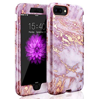 iPhone 6 Plus/6s Plus Case,iPhone 7 Plus Case,iPhone 8 Plus Case,Cute Marble Gilrs Case,SKYLMW Three Layer Heavy Duty Hybrid Protective Case for iPhone 6 Plus/6s Plus/7 Plus/8 Plus,Marble Purple Pink