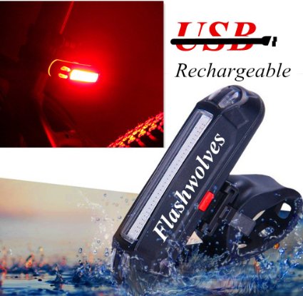 FlashWolves USB Rechargeable LED Bike Tail Light Rear Bike Taillight for all Bicycles Helmets Bicycle Water resistant