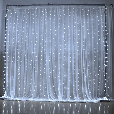 Excelvan Window Curtain Light 19.6x9.8FT 600 LEDs Christmas Curtain Transparent String Fairy LED Lights for Wedding, Home, Bathroom, Holiday Decorative Lights (Cool White)