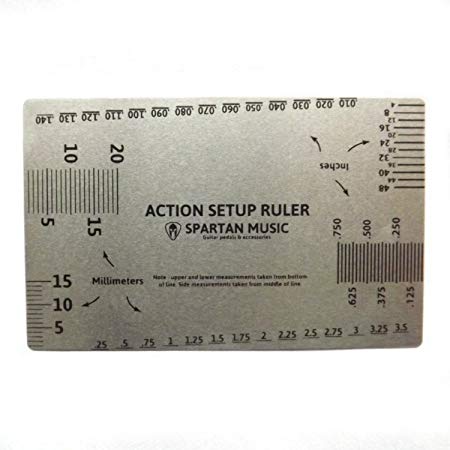Metal Guitar Gauge Action Setup Ruler / Card (Metric & Imperial) (Silver)