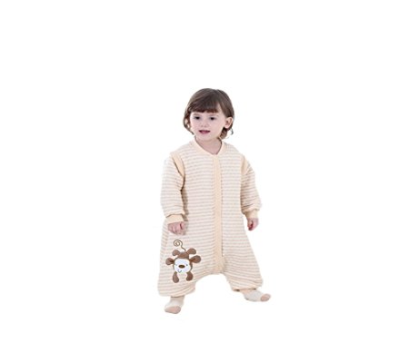 Quavey Winter Baby Sleeping Sack Cotton Wearable Blanket Long Sleeves Soft Sleep Bag With Feet Baby(Beige,Small)