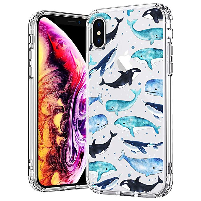 MOSNOVO Case for iPhone Xs/iPhone X, Whale Pattern Clear Design Printed Transparent Plastic Back Hard Case TPU Bumper Protective Case Cover for Apple iPhone X/iPhone Xs