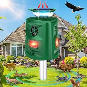 Solar Animal Repeller, 360°Ultrasonic Animal Repeller, Cat Repellent Outdoor, Dog Repellent, Motion Sensor & Flashing Light, Repel Dogs, Deer, Fox, Raccoon, Skunk, Rabbit, Squirrels, Coyote Deterrent