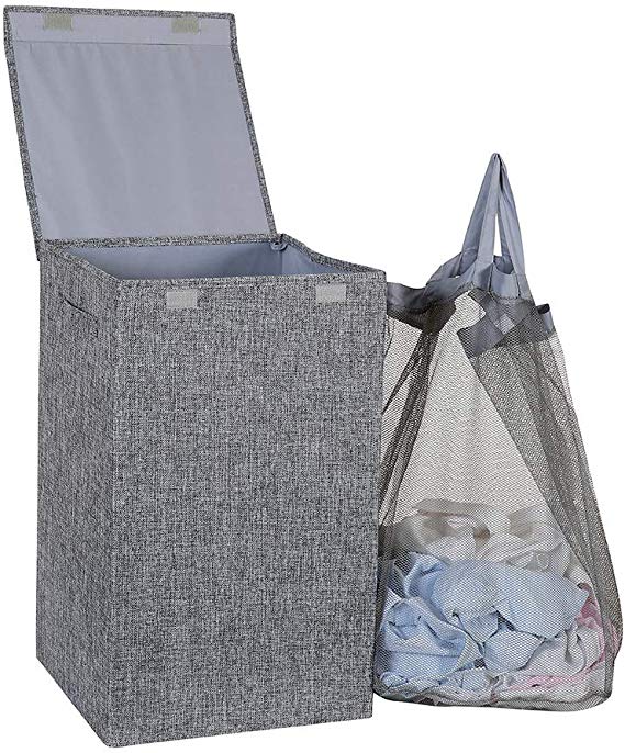 HOSROOME Laundry Hamper with Lid Laundry Basket with Removable Bag Hampers for Laundry with Handles for Bedroom Bathroom,Grey