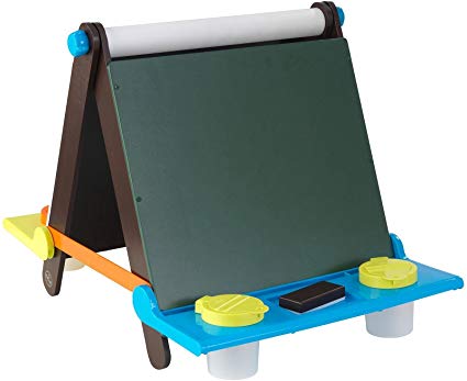 KidKraft Wooden Tabletop Double-Sided Easel with Chalkboard & Dry Erase Board, Paint Cups & Paper Roll