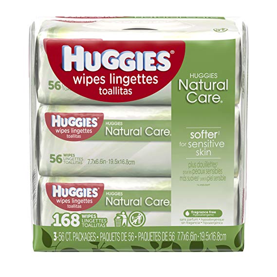 HUGGIES NATURAL CARE Fragrance-Free & Hypoallergenic Baby Wipes (3X Refill Packs, 168 Count)