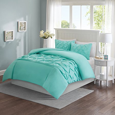 Comfort Spaces – Cavoy Duvet Cover Mini Set - 3 Piece – Aqua – Tufted Pattern With Corner Ties – King size, includes 1 Duvet Cover, 2 Shams