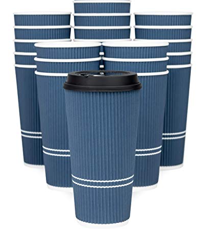 Glowcoast Disposable Coffee Cups With Lids - 22 oz To Go Coffee Cup With Lid (50 Set). Large Togo Travel Paper Ripple Hot Cups Insulated For Hot, Cold Beverage Drinks, No Sleeves Needed (Royal Blue)