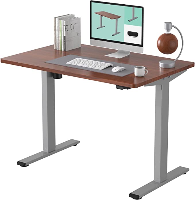 FLEXISPOT EC1 Essential Adjustable Desk, Electric Standing Desk 48 x 30 Inches Whole-Piece Desk Board Home Office Table Stand up Desk 2 Packages (Gray Frame   48 in Mahogany Top)