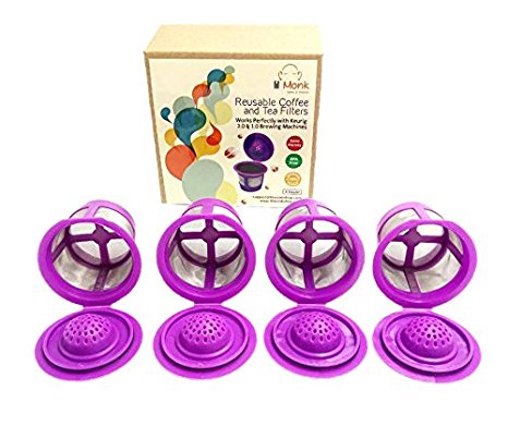 lil Monk 4 Pack Reusable K Cups For Keurig 2.0 k cup reusable Coffee Filter And single cup coffee maker K200, K300, K400 and K500 Series Perfectly Designed Premium Quality K Cup Holder