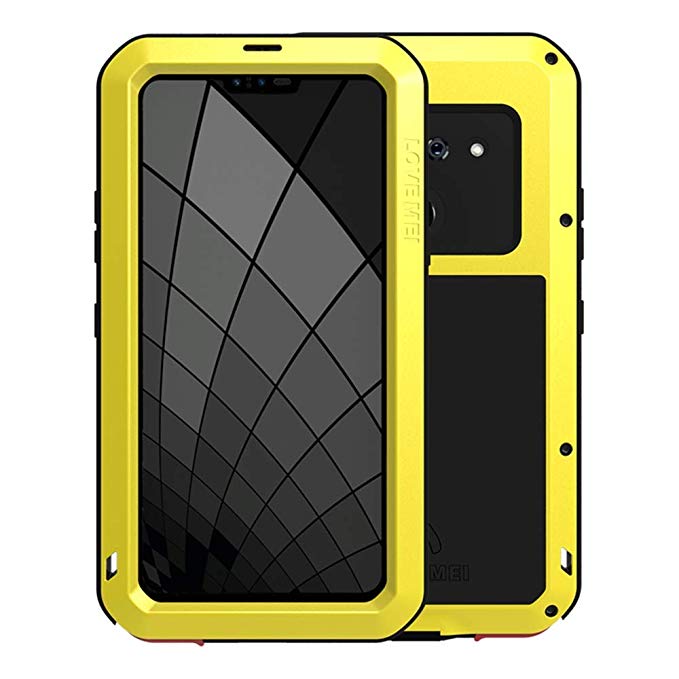 LG G8 ThinQ Case,Bpowe Fully Body Protection Gorilla Glass Luxury Aluminum Alloy Protective Metal Resistant Shockproof Military Bumper Heavy Duty Cover Case for LG G8 (Yellow)
