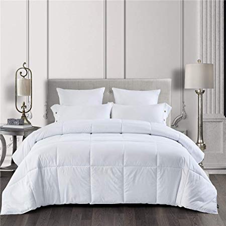 HIG All Season Down Alternative Duvet - Full & Queen Quilted Duvet Insert with Corner Tabs - Box Stitched Microfiber White Duvet - Hypoallergenic, Fluffy, Ultralsoft, Hotel Quality - 90" W x 90" L