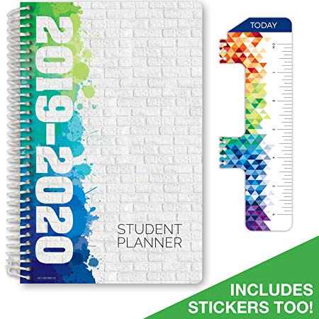 Dated Middle School or High School Student Planner for Academic Year 2019-2020 (Block Style - 5.5"x8.5" - Painted Brick Cover) - Bonus Ruler/Bookmark and Planning Stickers