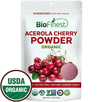 Biofinest Acerola Cherry Juice Powder - 100% Pure Freeze-Dried Antioxidant Superfood - USDA Certified Organic Kosher Vegan Raw Non-GMO - Boost Digestion Weight Loss - For Smoothie Beverage Blend 4 oz