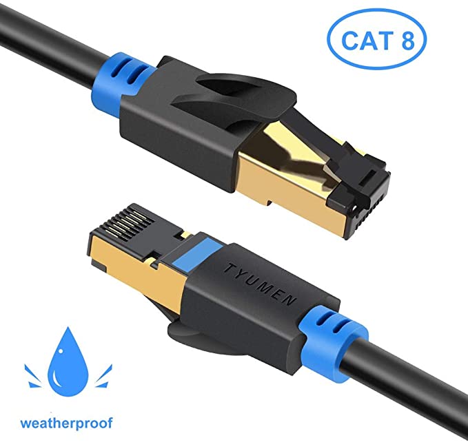 TYUMEN SSTP Cat8 Patch Cord 1.64ft, Ultra High Speed Cat 8 Ethernet Cable 40Gbps 2000Mhz with Gold Plated RJ45 Plug, Premium Cat8 Patch Cable Dual Shielded for Modem, Router, TV, PC, Mac, Laptop, NVR