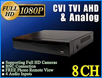LEXAcctv H.265 8CH 4in1 Full HD 1080P 2MP DVR XVR Supporting TVI AHD CVI Analog (CVBS) CCTV Cameras Free P2P Phone Remote Viewing