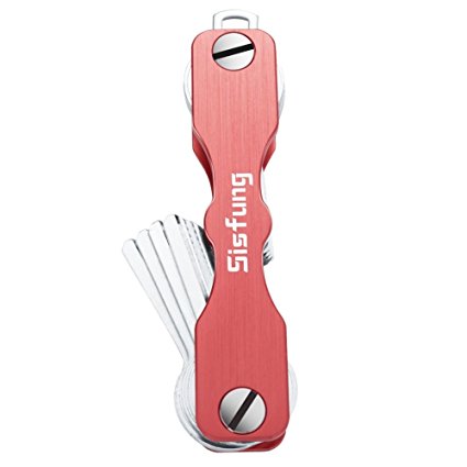Sisfung Compact Key Holder (2-22 Keys,Red) Eliminate Bulky Keychain, Stop Poking Yourself and Key Jingle - Strong and Easy to Carry