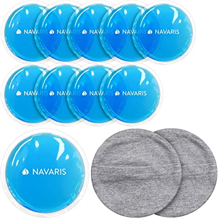 Navaris Round Gel Ice Pack Set - Set of 10 Small Reusable Gel Ice Packs for Hot/Cold Therapy - Fast Pain Relief for Swelling, Injuries, Breastfeeding