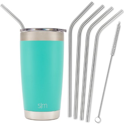 Simple Modern Stainless Steel Straws - 4 Pack with Cleaning Brush for 20oz Tumblers - Reusable Drinking Straw Fits in Simple Modern Cruiser, Yeti, RTIC and More Cup Lids