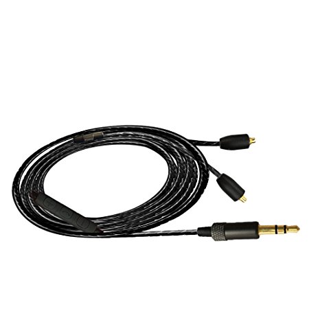 Liboer Earphone Replacement OFC Cable with Mic Volume Control for Shure SE215 SE535 UE900 (Three-Button Control) (Black)