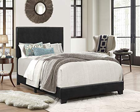 Crown Mark Upholstered Panel Bed in Black, Twin