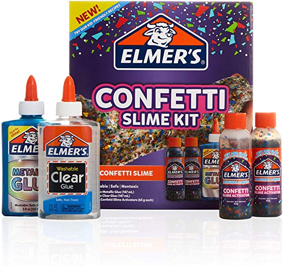 Elmer’S Confetti Slime Kit | Slime Supplies Include Metallic Glue, Clear Glue, Confetti Magical Liquid Slime Activator, 4 Count