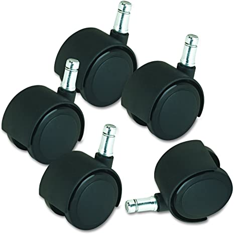 Deluxe Duet Hooded Carpet Casters, 7/16" Dia. x 7/8" Long and 3/8" Dia. x 7/8" Long Stems, 120 lbs./Caster, Matte Black Finish, 5/Set