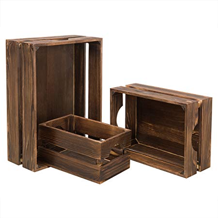 MyGift Nesting Rustic Brown Wood Storage & Accent Crates, Set of 3
