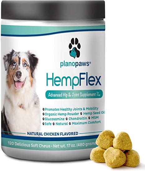 HempFlex - Glucosamine Chondroitin for Dogs - Hemp Oil for Dogs - Safe, All-Natural Dog Joint Supplement - 120 Mobility Hemp Dog Treats - Hip & Joint Support for Dogs - Dog Arthritis Pain Relief
