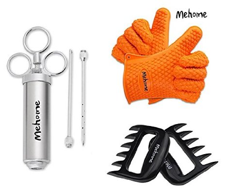 Mehome Meat Seasoning Stainless Steel Injector kit Marinade Syringe Silicone Cooking Gloves  Bear Claw Meat Handlers - for Cooking Baking Roasting Grilling Barbecues