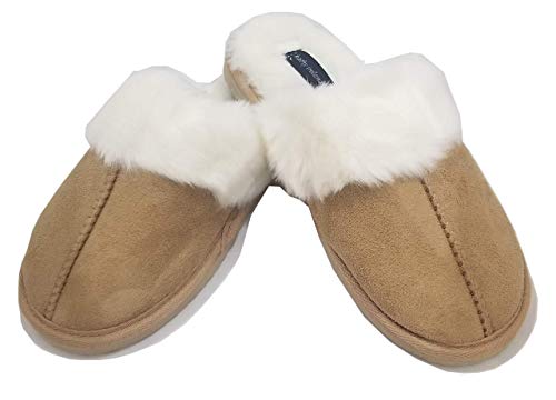 kathy ireland Women's Suede Faux Fur Memory Foam Indoor/Outdoor Slippers