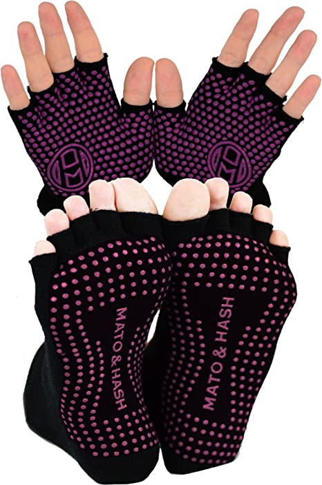 Yoga Gloves AND Socks COMBO PACK | Yoga Gear for Women & Men | by Mato & Hash