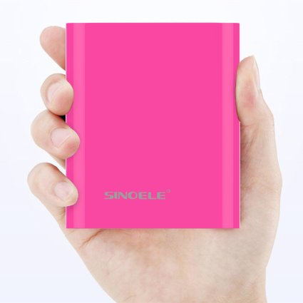 SINOELE Power Bank 10000mAh Mobile Phone External Battery Charger Cell Phone Power Pack USB Battery Packs for iPhone 5 5S 6 plus iPad Samsung Mini Portable Ultra Slim Universal Compatible(rosy)