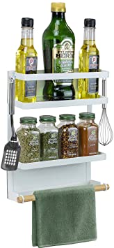 Sorbus Magnet Spice Rack Organizer for Refrigerator, Magnetic Storage Shelf with Paper Towel Holders and 5 Hooks, Multi-purpose (Medium, White)