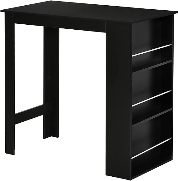 HOMCOM Table de Bar Table Haute de Cuisine Mange-Debout comptoir - dim. 112L x 57l x 106H cm - 3 étagères - Noir