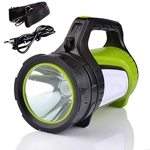 Smiling Shark Super Bright Rechargeable LED Lantern Flashlight, 10 Modes Multifunction Portable LED Searchlight & Spotlight Torch, USB Charging Cord, Shoulder Strap Included