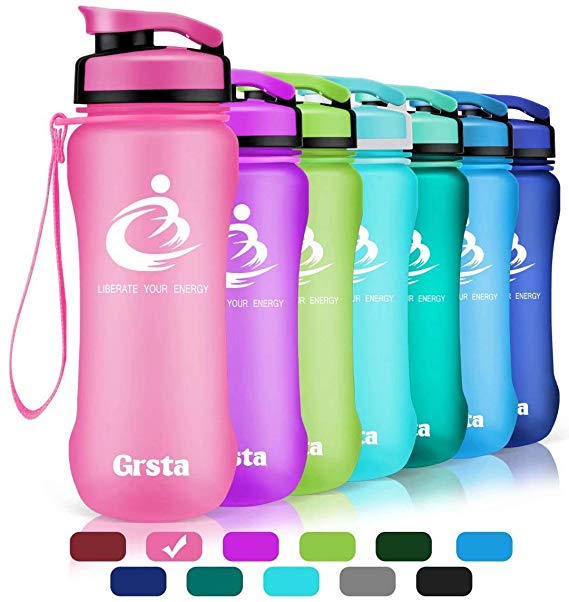 Grsta Sport Water Bottle 600ml/800ml/1l/1200ml, Leak Proof, BPA Free & Eco-Friendly Reusable Plastic - Water Bottles with Filter, Wide Mouth & Fast Water Flow - for Running/Outdoor/Hiking/Camping/Gym