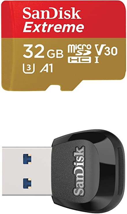 SanDisk Extreme 32GB microSD UHS-I Card with Adapter and MobileMate USB 3.0 microSD Card Reader