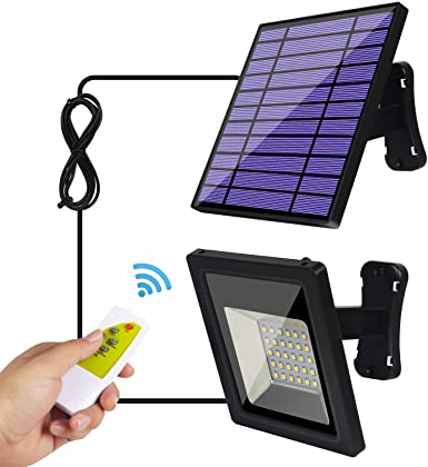 Solar Lights Outdoor - Solar Flood Lights - Security Pendant Light Kits for Indoor Home Shed Gazebo Porch, with Adjustable Solar Panel and 9.2Ft Cord Remote Control