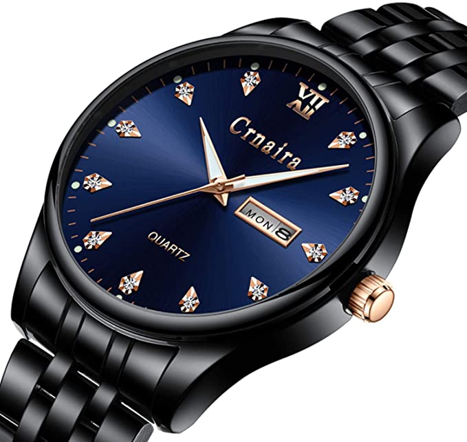 Men’s Watches,Business Simple Fashion Stainless Steel Casual Analog Quartz Calendar Date Dress Waterproof Wrist Watch Black Blue