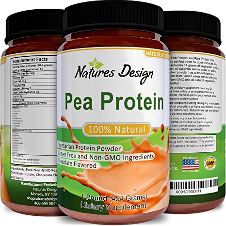 Protein Powder for Women and Men Pea and Rice Plant Based Nutritional Supplement for Energy Amino Acids for Lean Muscle Building and Health Vegan Non-GMO Dairy Free Chocolate Flavor by Natures Design