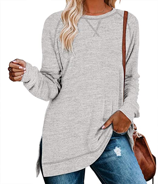 Aokosor Women's Long Sleeve Loose Casual Fall Pullover Side Split Tunic Tops