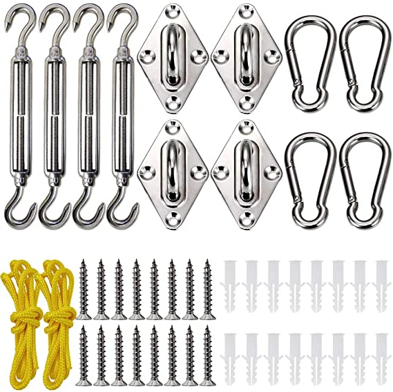 Gooswexmzl Shade Sail Hardware Kit, Stainless Steel Hardware Kit for Triangle Square Rectangle Sun Shade Sail Installation for Patio Lawn