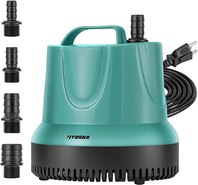VIVOSUN 660GPH Submersible Pump (2500L/H, 40W), Ultra Quiet Water Pump with 8.2ft High Lift, Fountain Pump with 5ft Power Cord, 4 Nozzles for Fish Tank, Pond, Aquarium, Statuary, Hydroponics