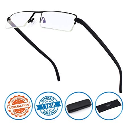 CGID Half Rim Anti-Blue light Readers, Computer Reading Glasses with TR90 Frame for Men and Women,SBK001