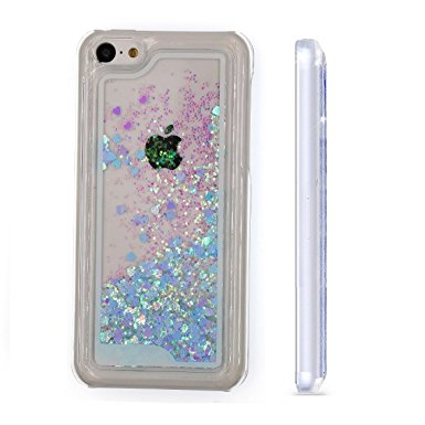 5C case,Liquid Bling Love Heart Quicksand Case for iPhone 5C ,Iphone5C Adorable flowing Floating Moving Shine Glitter Sparkle Love Heart Hard Case(Bling Blue)